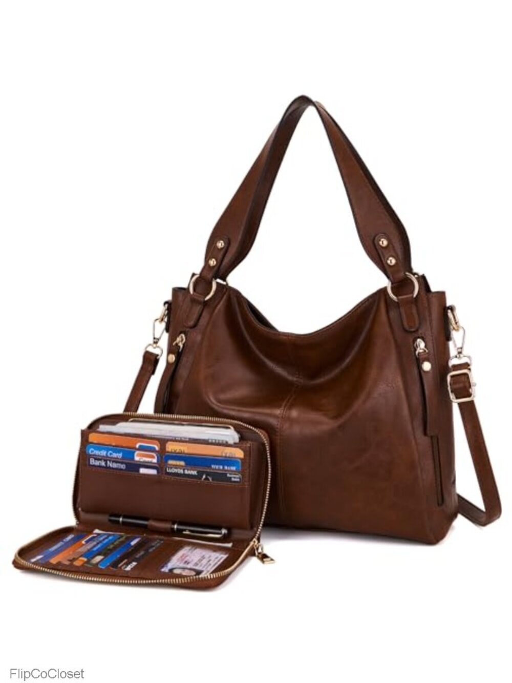 Womens Hobo Handbag Tote Shoulder Bag Purse and Wallet Set 2pc